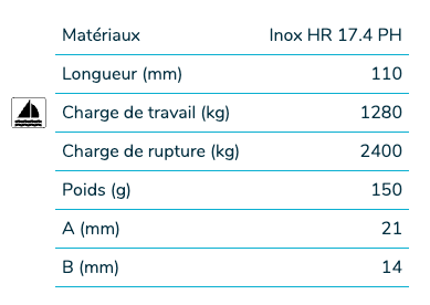 Mousqueton de drisse Wichard 2495 – Émerillon-cosse 110 mm